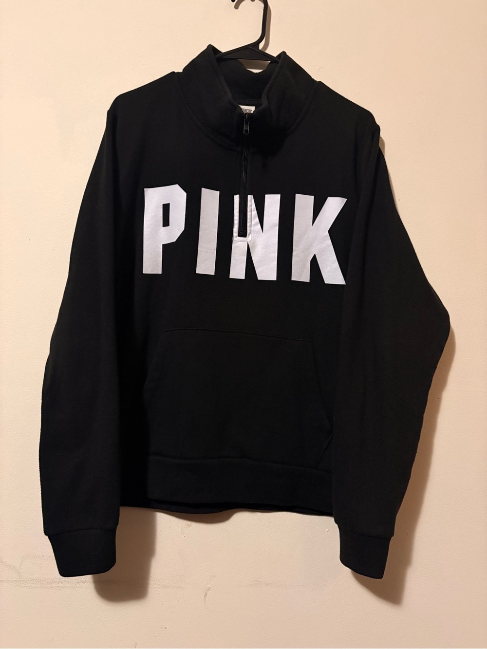 NEW! PINK Victoria's Secret Black Half-Zip Sweatshirt with White Logo